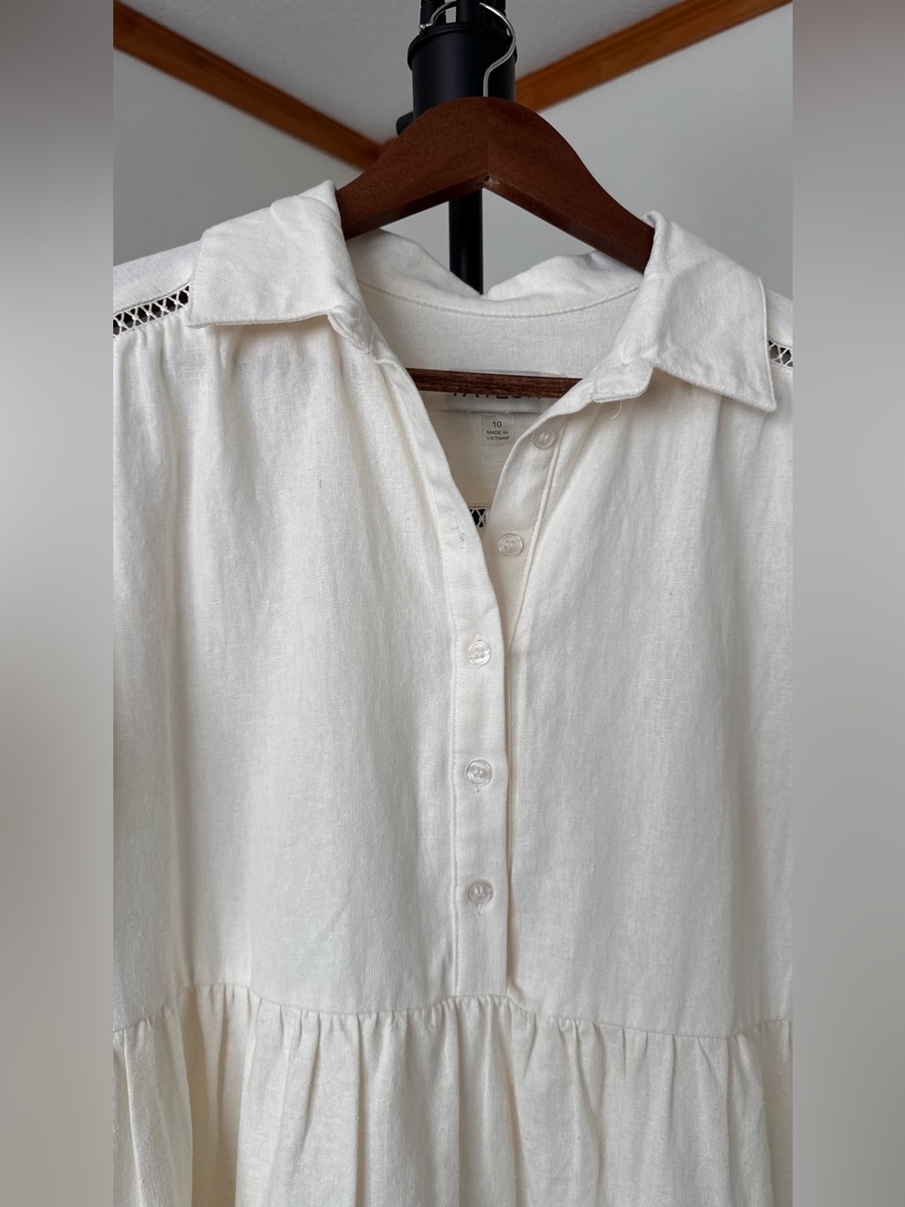 TAYLOR Ivory Linen Blend Tiered Midi Dress – NWT, Size 10 - Picture 5 of 11